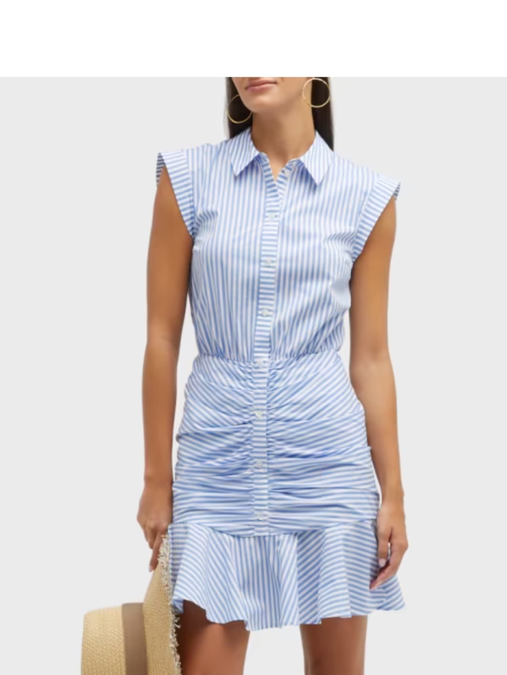 Veronica Beard Blue and White Striped Ruched Shirt Mini Dress small